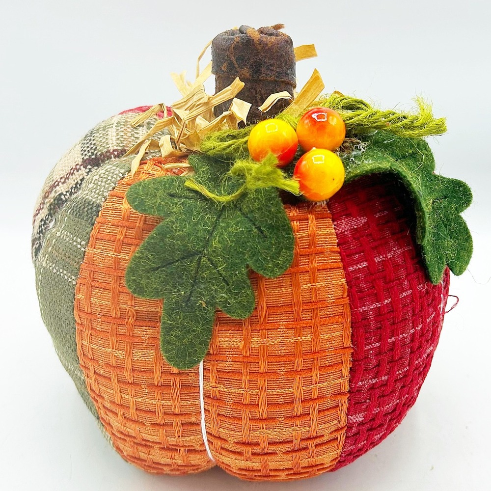 Woven Patchwork Fabric Pumpkin 6.5" H